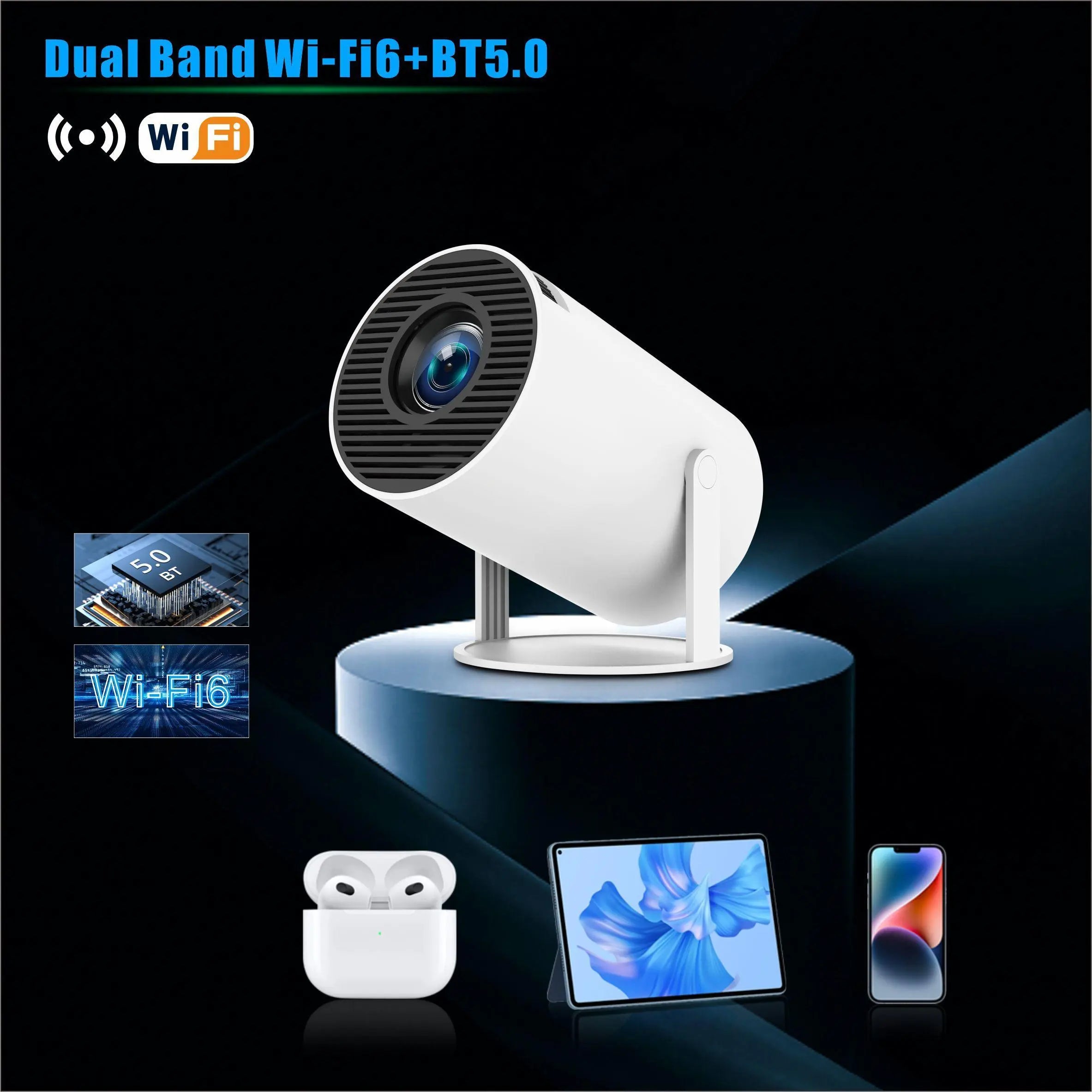 Portable Projector, Auto Keystone Correction Mini Projector, 4K/ 200 ANSI Smart Projector with 2.4/5G Wifi, BT 5.0, 130 Inch Screen, 180 Degree Flip,For Valentine’S Day Gift