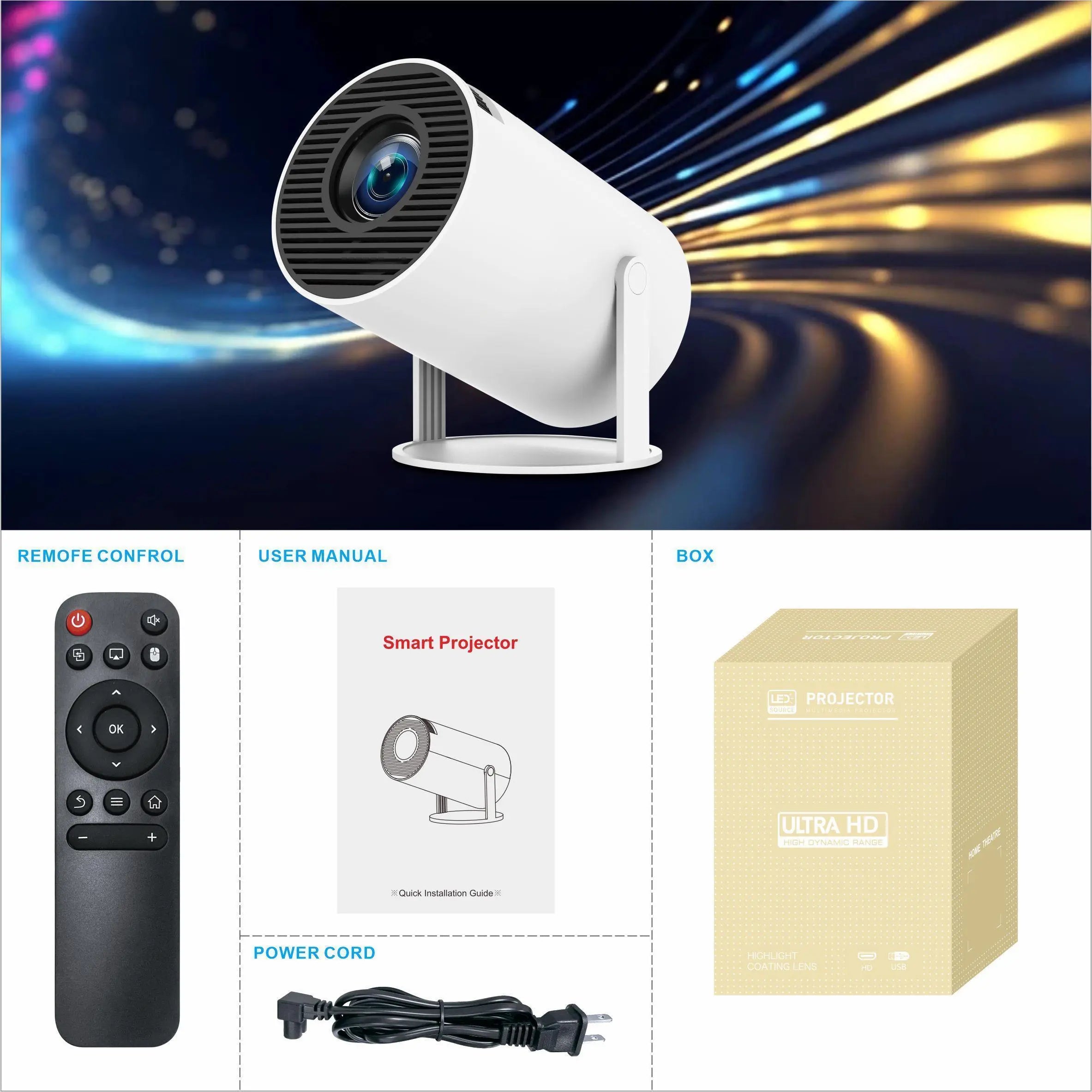 Portable Projector, Auto Keystone Correction Mini Projector, 4K/ 200 ANSI Smart Projector with 2.4/5G Wifi, BT 5.0, 130 Inch Screen, 180 Degree Flip,For Valentine’S Day Gift